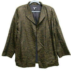 Eileen Fisher Blazer Womens XL Brown Black Open Silk Blend Jacket Jacquard Wave